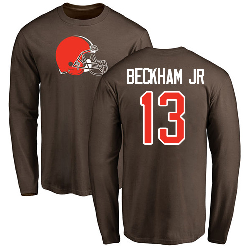 Men Cleveland Browns NFL Odell Beckham Jr. Brown Jersey #13 Football Name and Number Logo Long Sleeve T Shirt